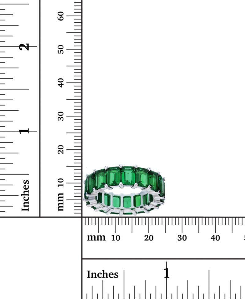 Green Emerald Cut Cubic Zirconia Eternity Band in Rhodium Plated Sterling Silver