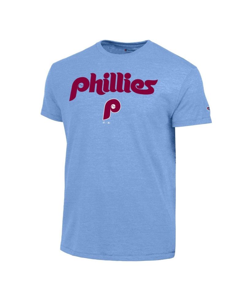 Men's Light Blue Philadelphia Phillies Cooperstown Wordmark Lockup Tri-Blend T-Shirt