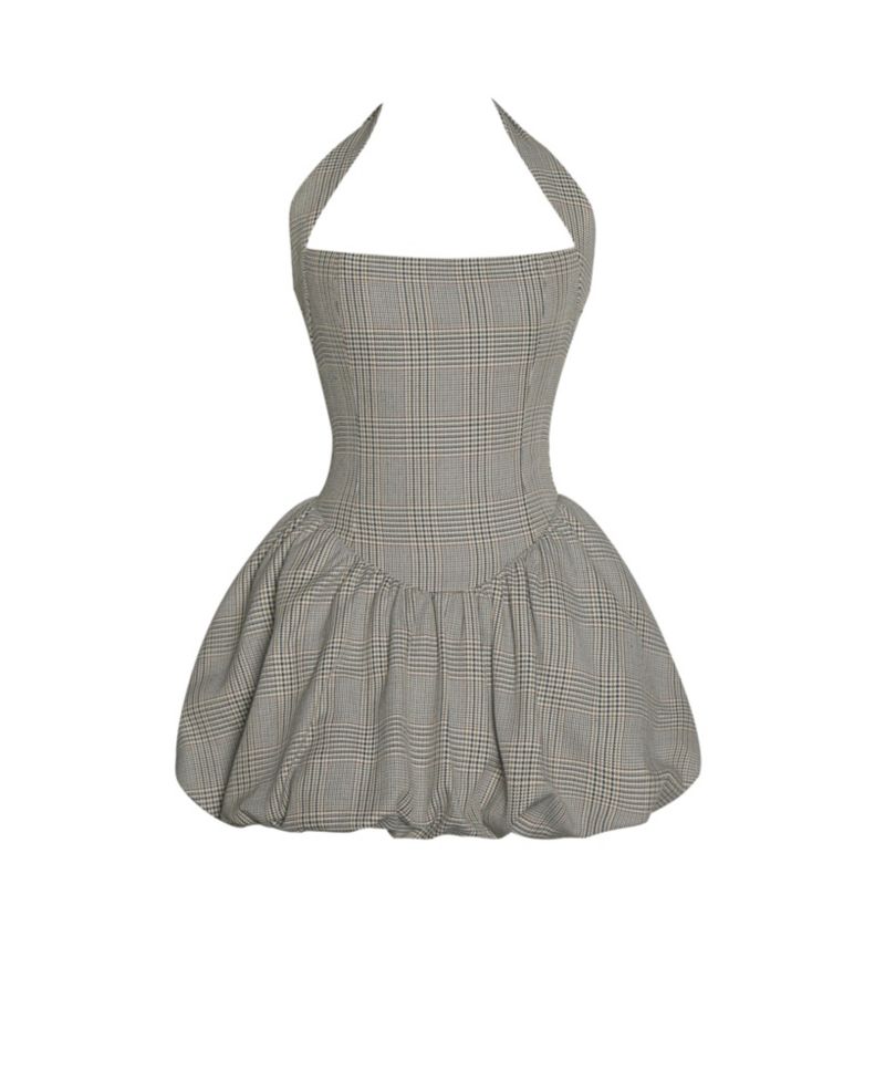 Women's Dacia Plaid Halter Lace-up Bubble Mini Dress