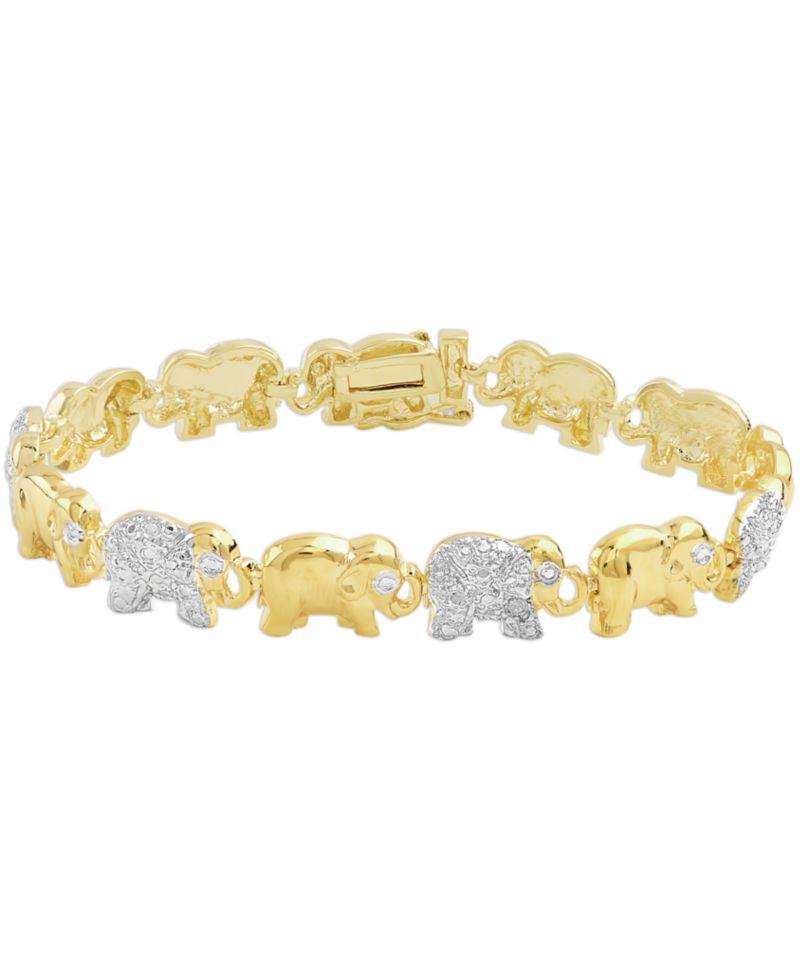 Diamond Accent Elephant Link Bracelet in Silver Plate, Rose Gold or Gold Plate