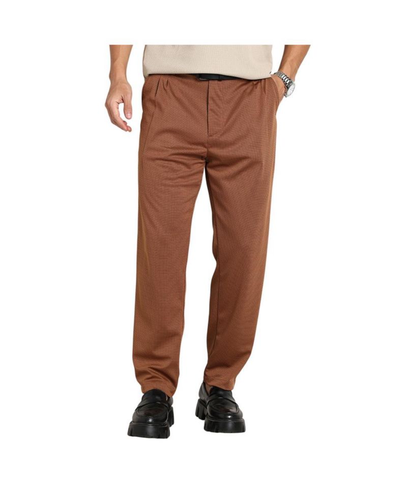 Men's Russet Brown Micro-Check Chino Trousers