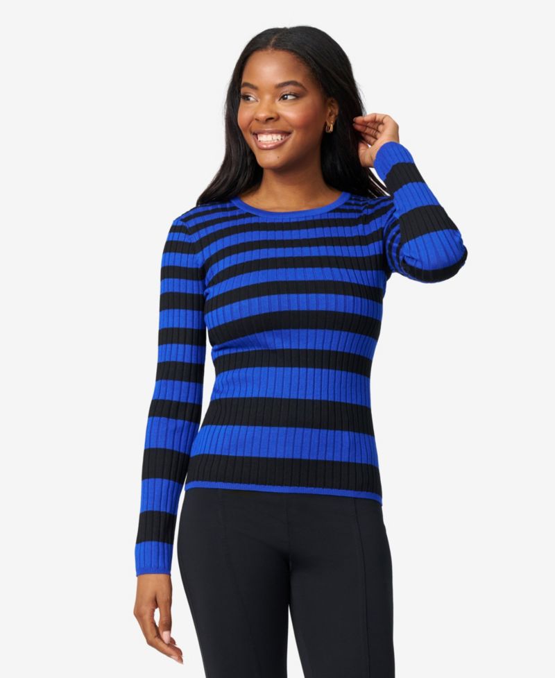 Women's Striped Ribbed Crewneck Sweater