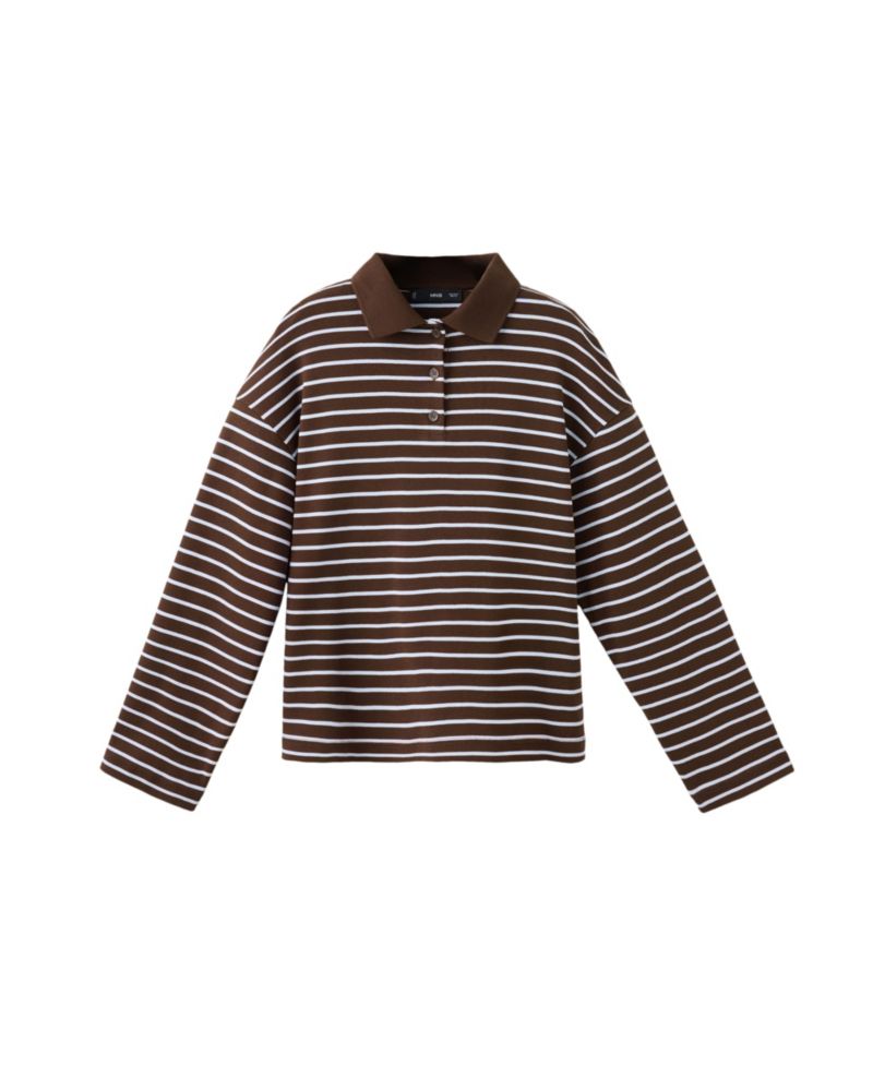 Women's Contrasting Stripes Long-Sleeve Cotton Striped Polo Shirt
