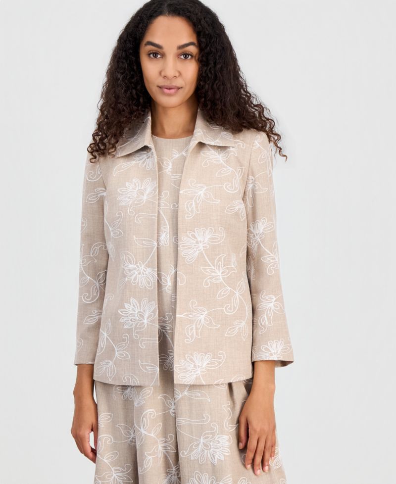 Women's Boxy Floral Embroidered Jacket, Regular & Petite