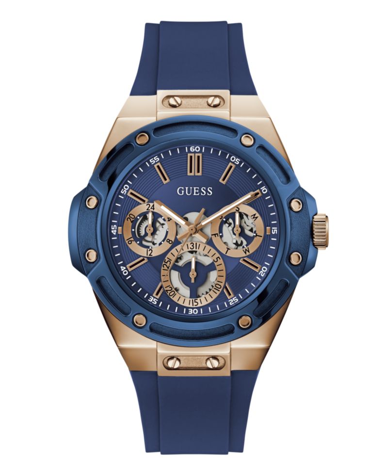 Men's Quartz Blue Silicone Strap Watch 44mm