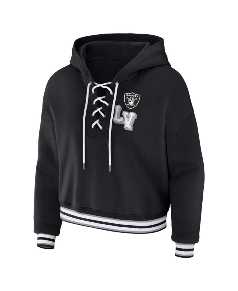 Women's Black Las Vegas Raiders Plus Size Lace-Up Pullover Hoodie