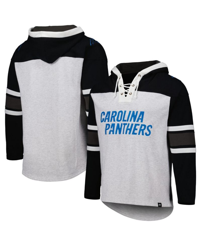 Men's Carolina Panthers Heather Gray Gridiron Lace-Up Pullover Hoodie