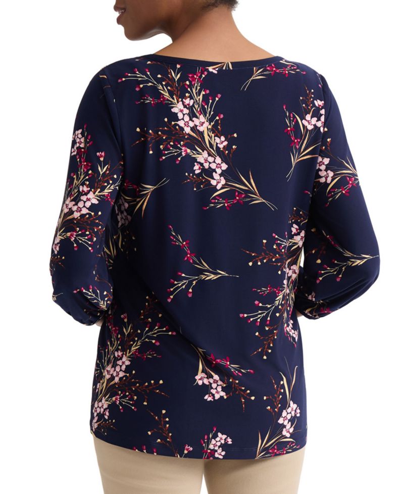 Petite Floral Shoulder-Button Box Top Blouse