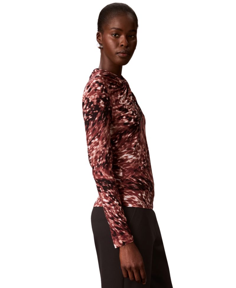 Petite Printed Crewneck Long-Sleeve Knit Top