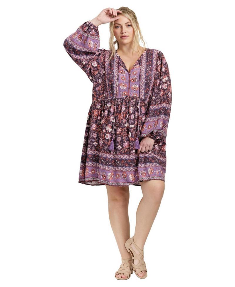 Women's Plus Size Livvy Boho Border Print Mini Dress