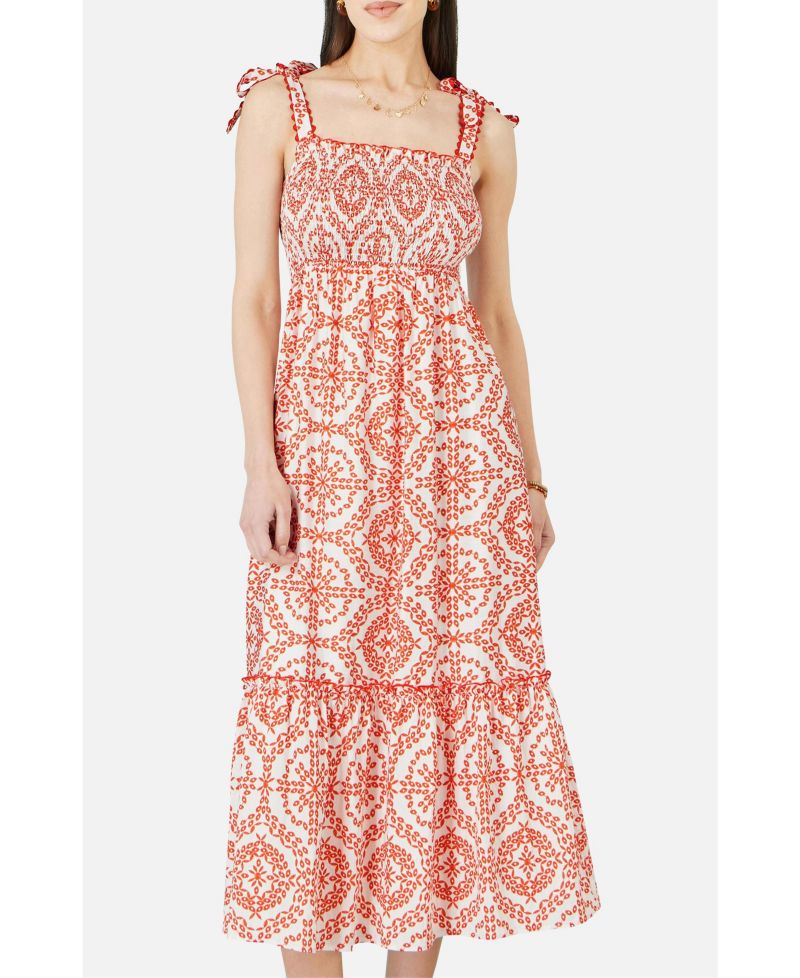 Women's Viscose Ruched Tie Strap Midi Sun Dress