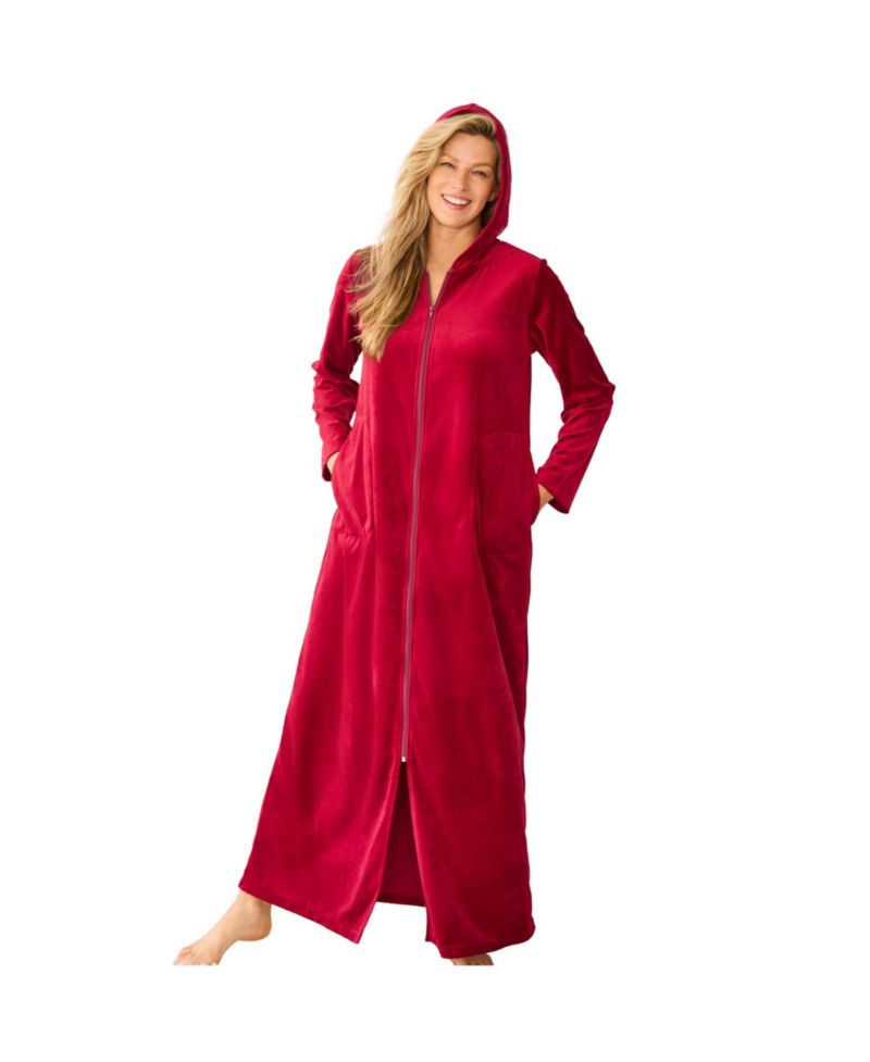 Plus Size Dreams and Co. Dreams and Co Hooded Velour Robe