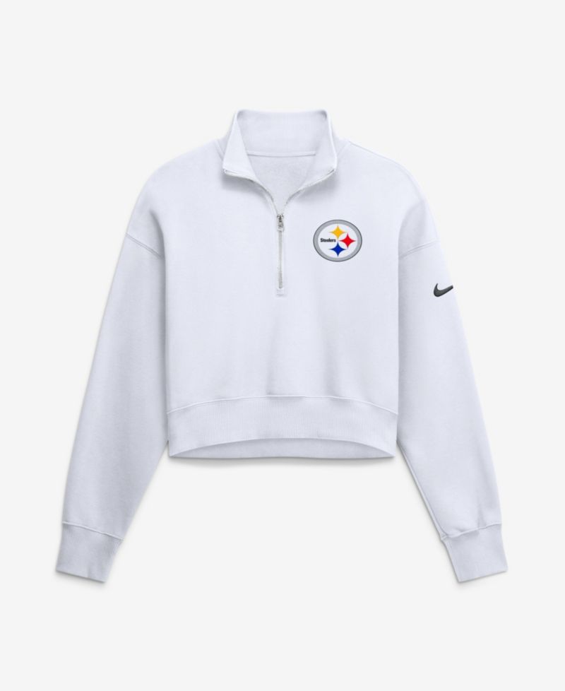 Women's White Pittsburgh Steelers Oversized Phoenix Fleece Cropped Quarter-Zip Sweatshirt