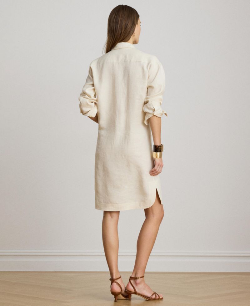 Women's Linen Spread Collar Long-Sleeve Shirt-Dress