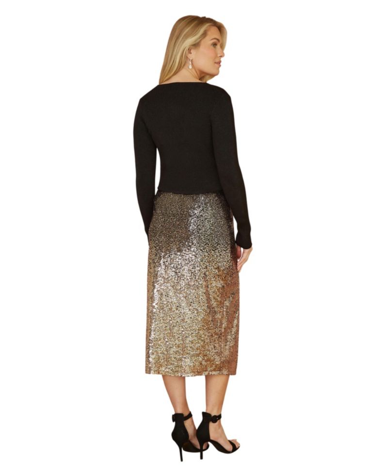 Women's Sequin High-Waisted Ombre Midi Skirt