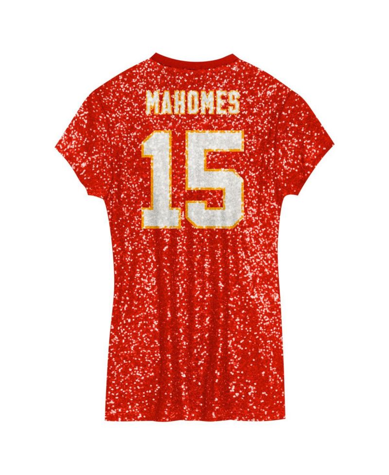 Big Girls Patrick Mahomes Red Kansas City Chiefs Sequin Player Name & Number V-Neck Dress