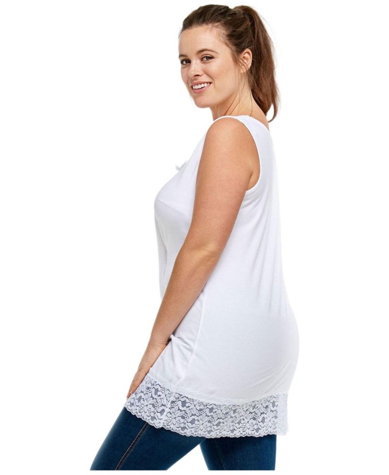 Women's Cotton Spandex Lace Trimmed Scoop Neck Sleeveless Tunic
