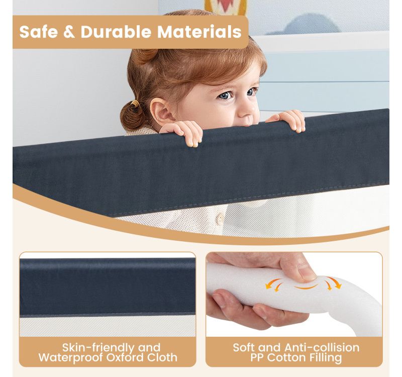 Kids Swing-Down Foldable Bed Rail Guard with Safety Strap Adjustable