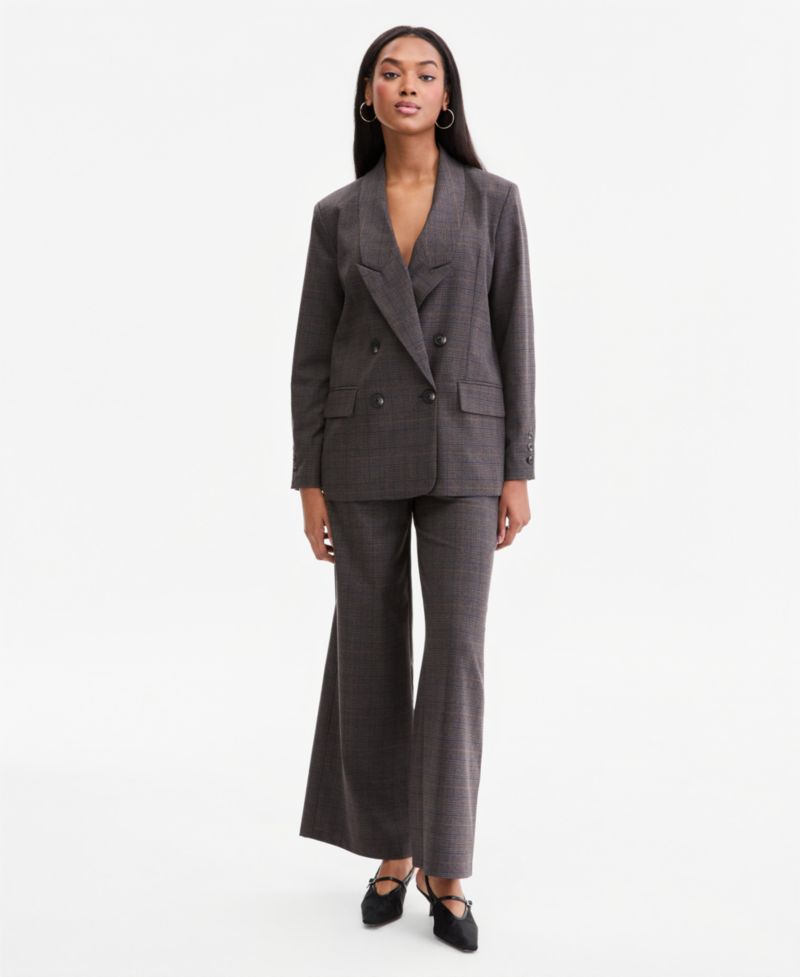 Women's Plaid Peak-Lapel Double-Breasted Blazer