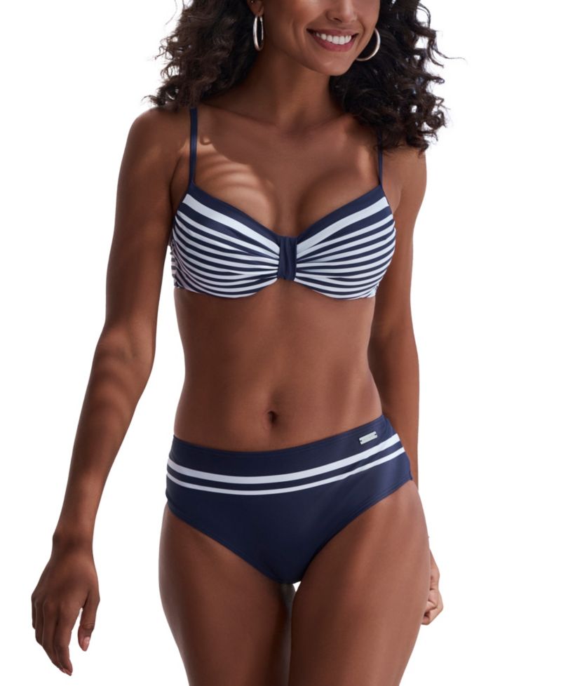 Women's Striped Insert Mid Rise Bikini Mid-Rise Swim Bottom