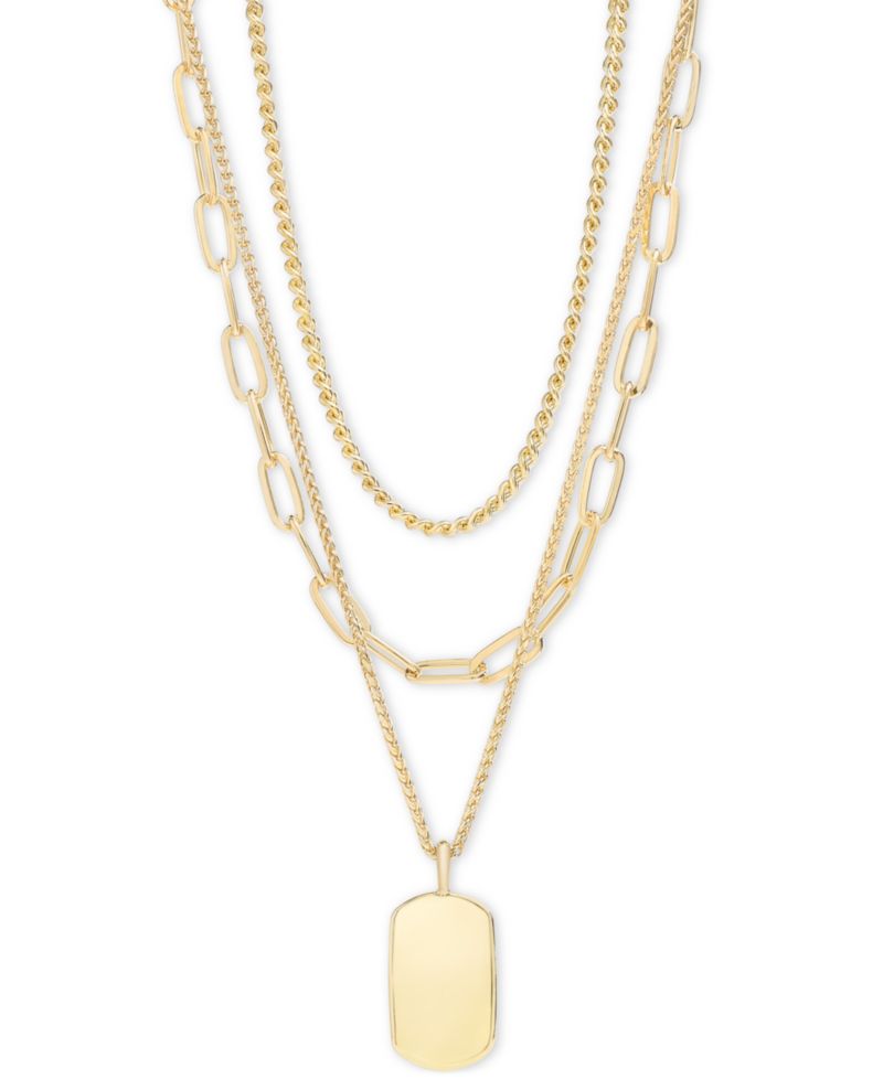 3-Row Chain Dog Tag Pendant Necklace, 16" to 19" + 2" extender