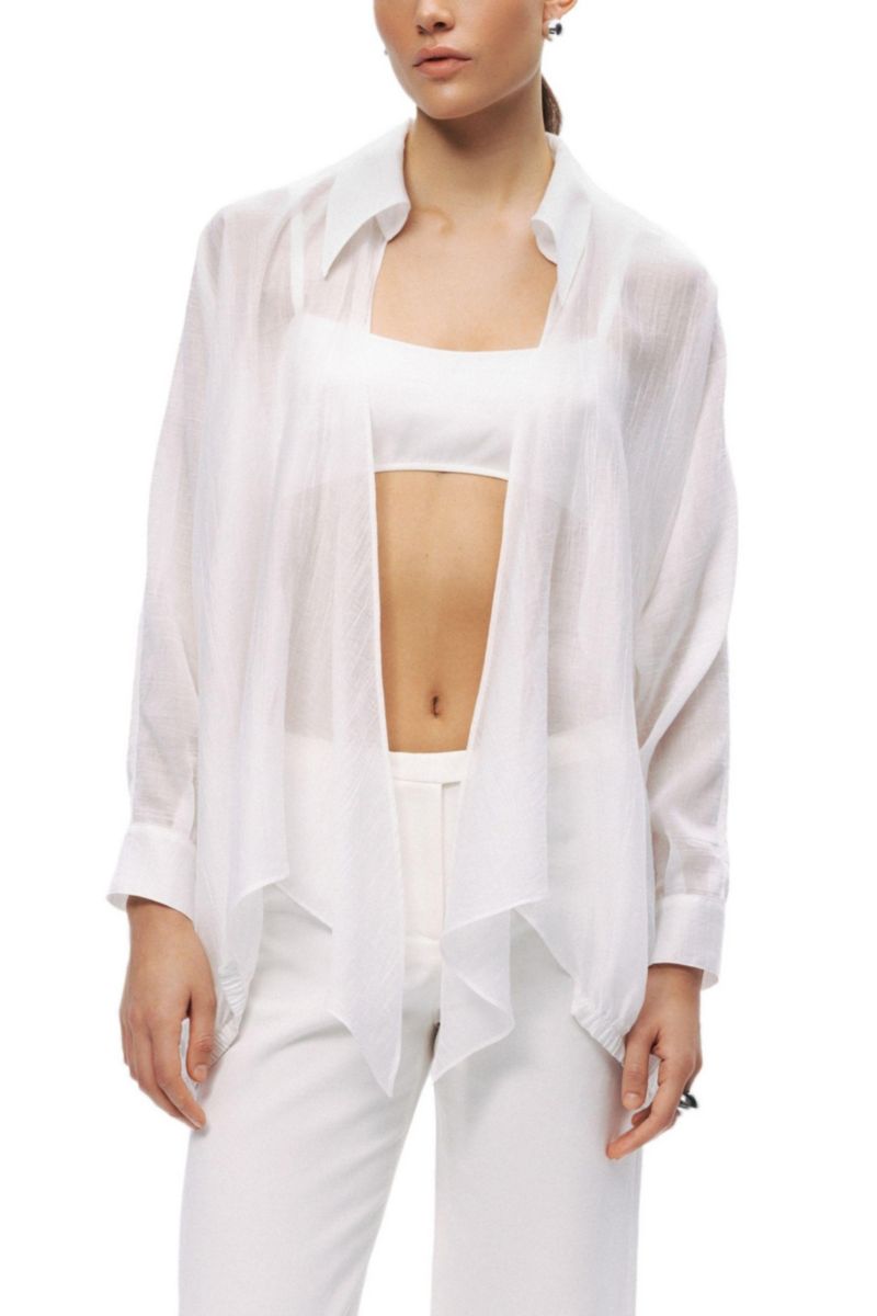 Women's Tie-Detail Long-Sleeve Collared Shirt