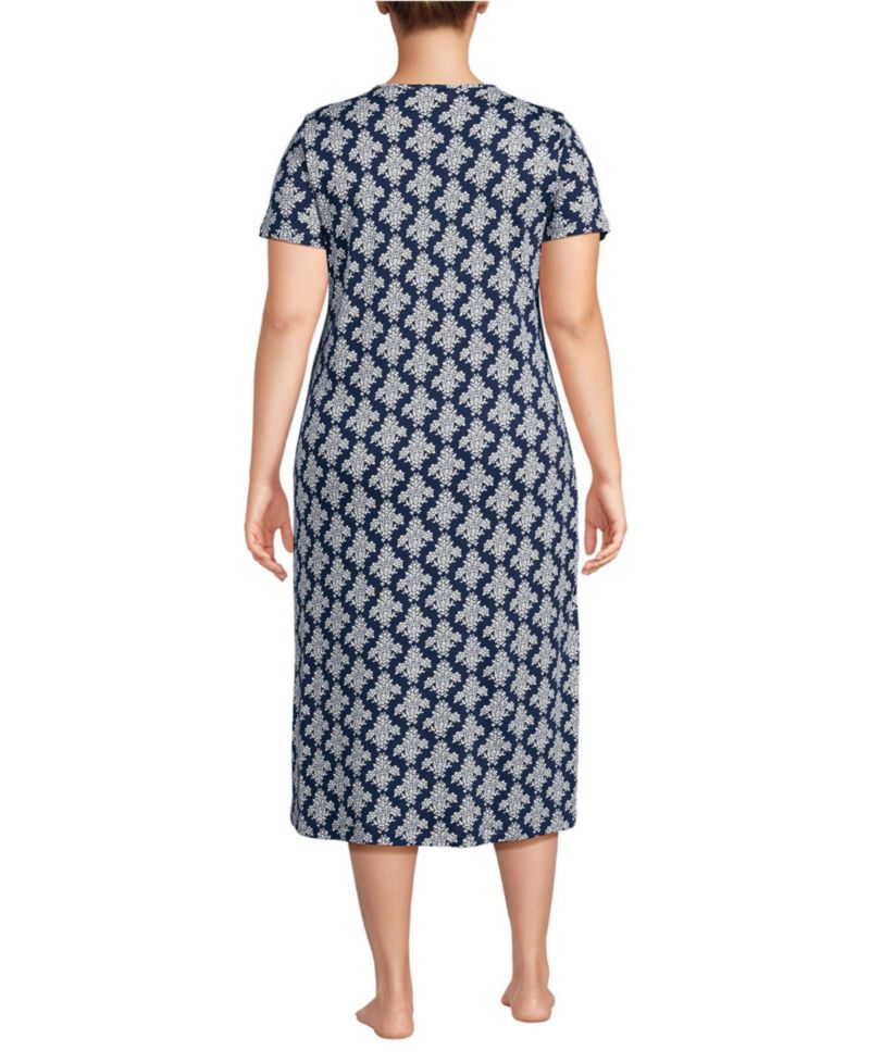 Plus Size Cotton Short Sleeve Midcalf Nightgown