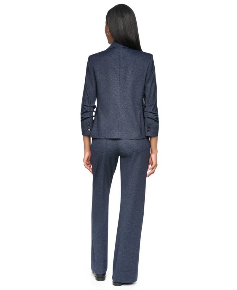 Women's Faux Denim Short Ruched-Sleeve Blazer