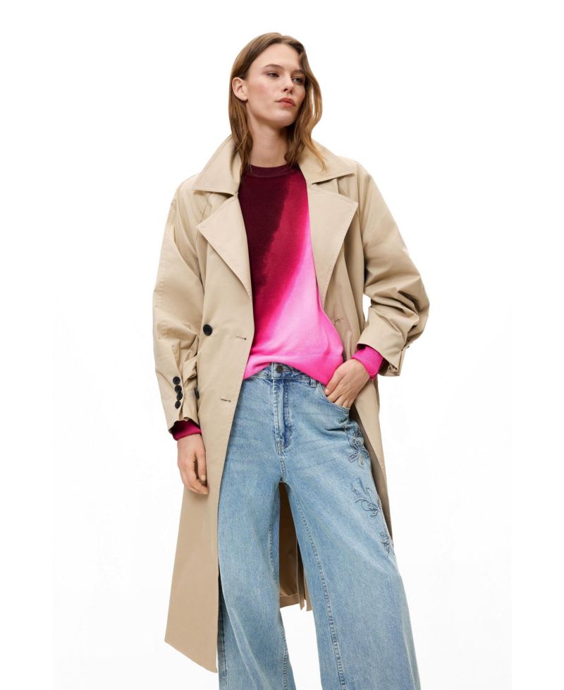 Women's Double-Breasted Long Unlined Cotton-Blend Trench Coat