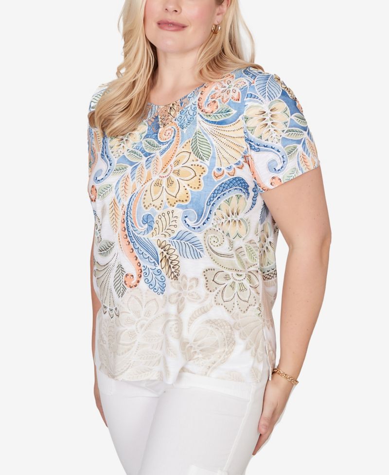 Women's Out of the Blue Ombre Paisley Short-Sleeve Top