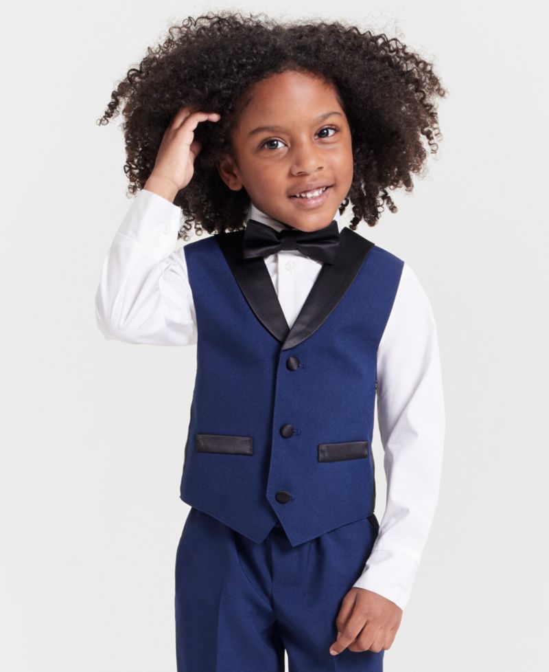 Toddler and Little Boys Tuxedo Vest 4-Piece Set