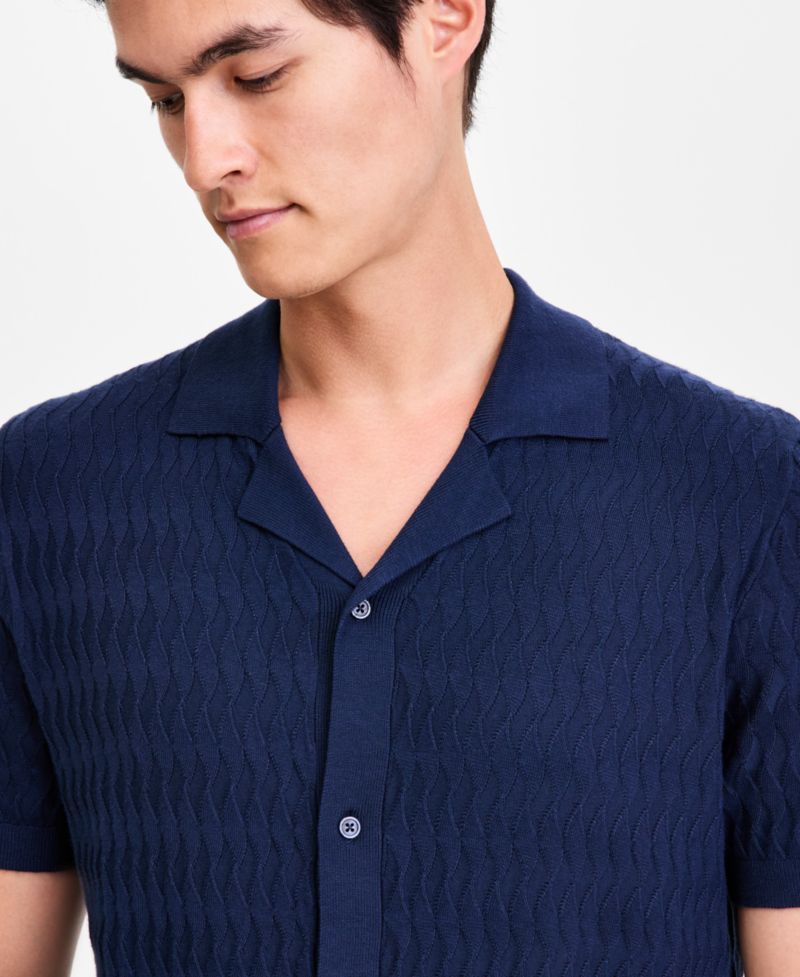 Men's Short-Sleeve Textured Button Down Sweater, Macy's Exclusive