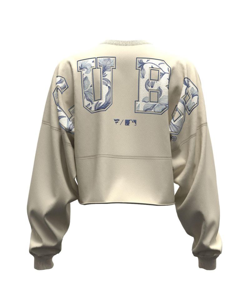 Women's Light Beige Chicago Cubs Spirit Floral Script Cropped Long-Sleeve T-Shirt