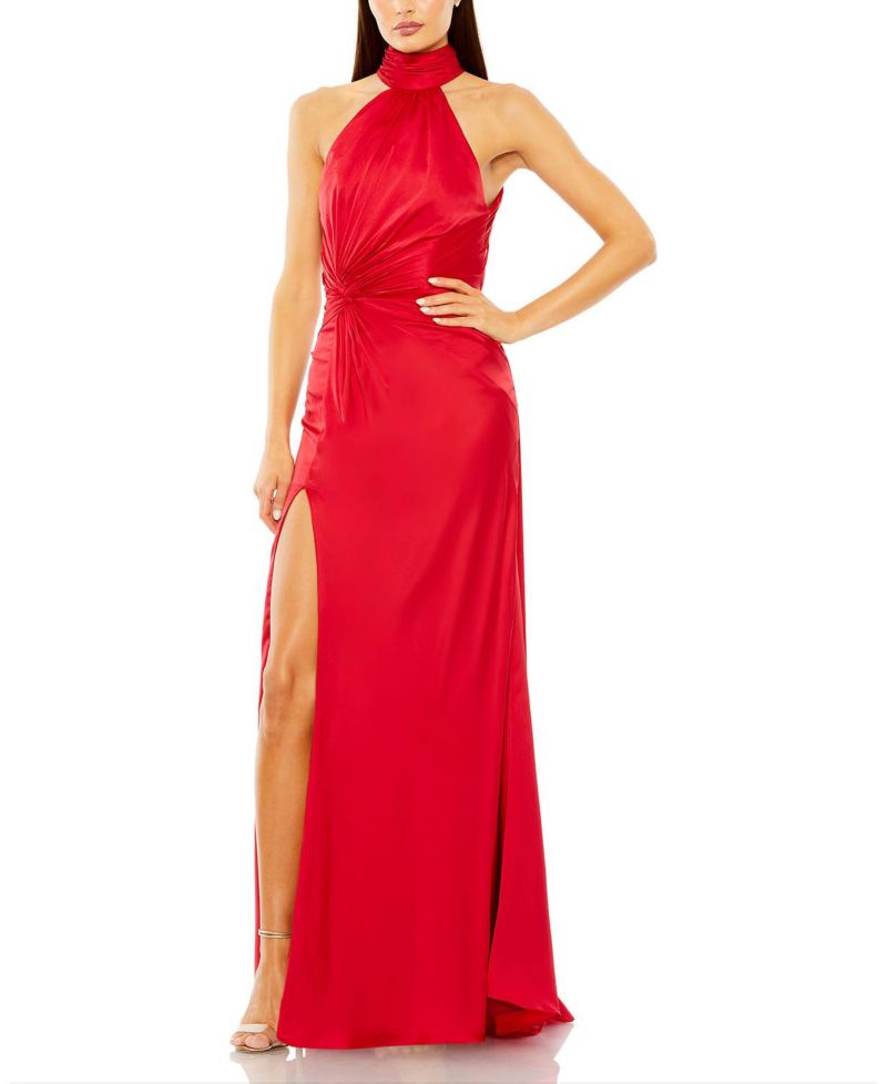Women's Open Back High Neck Side Ruched Gown