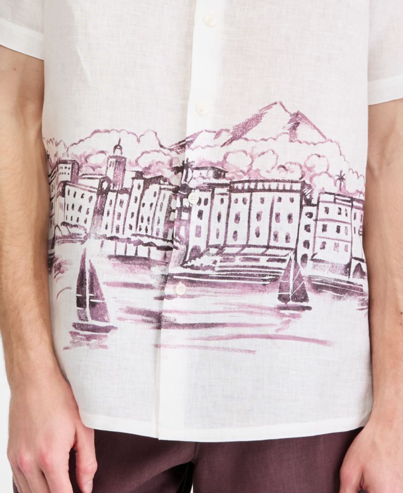 Men's Resort Scene Linen Short-Sleeve Shirt