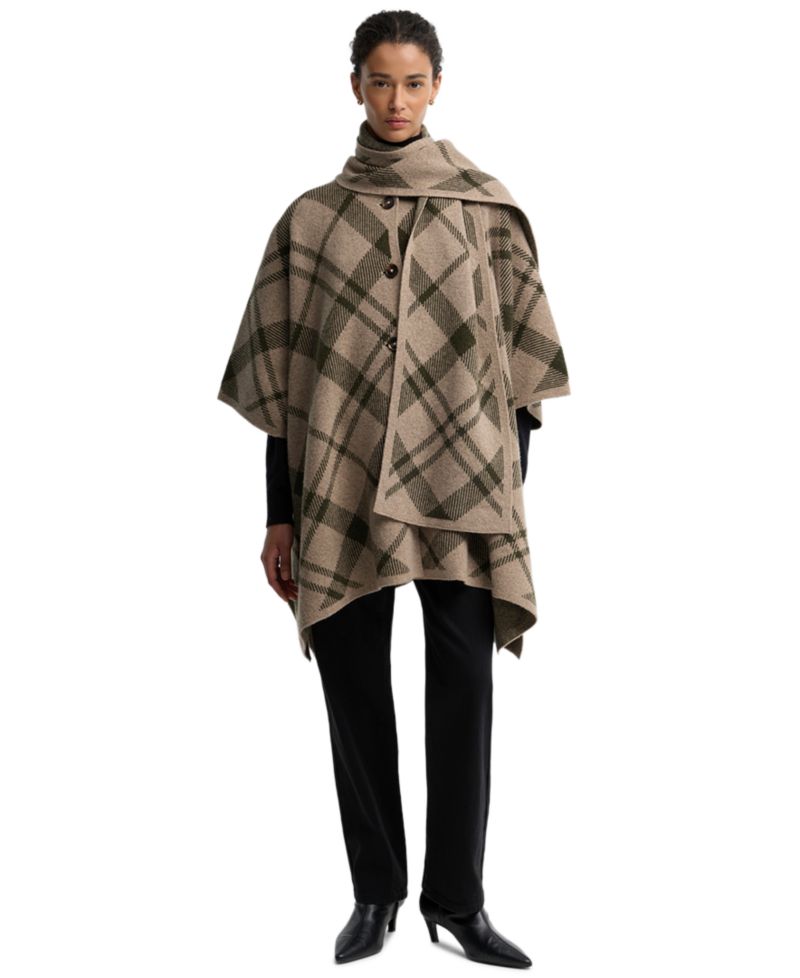 Women's Vienna Tartan Knitted V-Neck Wool-Blend Cape Coat