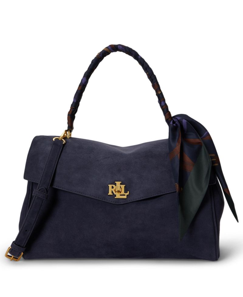Farrah Suede Scarf Trim Medium Soft Satchel Bag