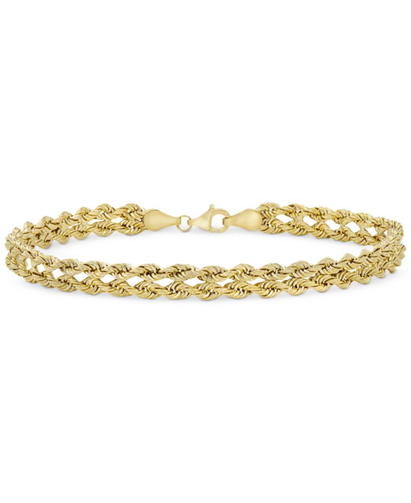 Double Row Twisted Heart Link Bracelet in 14k Gold