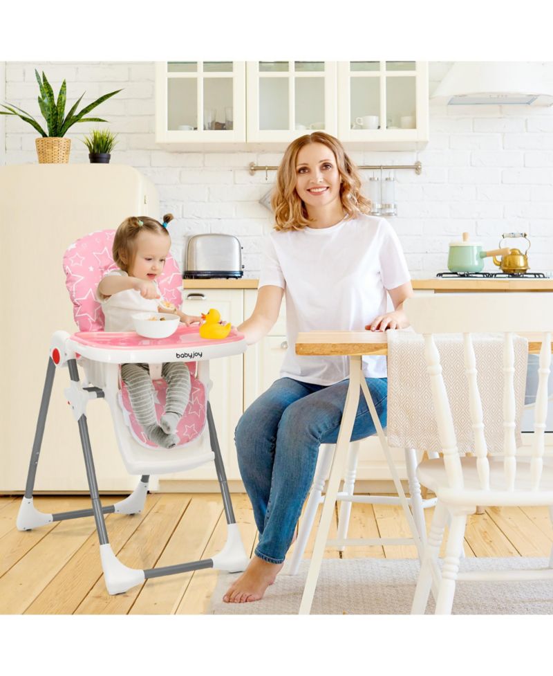 Toddler Folding High Chair Dining Chair w/ 6-Level Height Adjustment