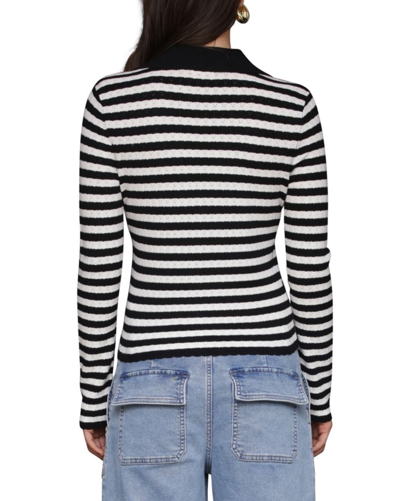 Women's Stripe Polo Long-Sleeve Cardigan Sweater