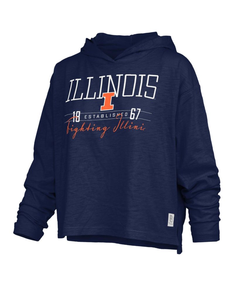 Women's Navy Illinois Fighting Illini Castillo Slub Waist Length Long Sleeve Hooded T-Shirt