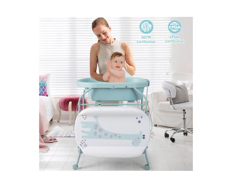 Portable Baby Changing Table with Storage Basket and Shelves