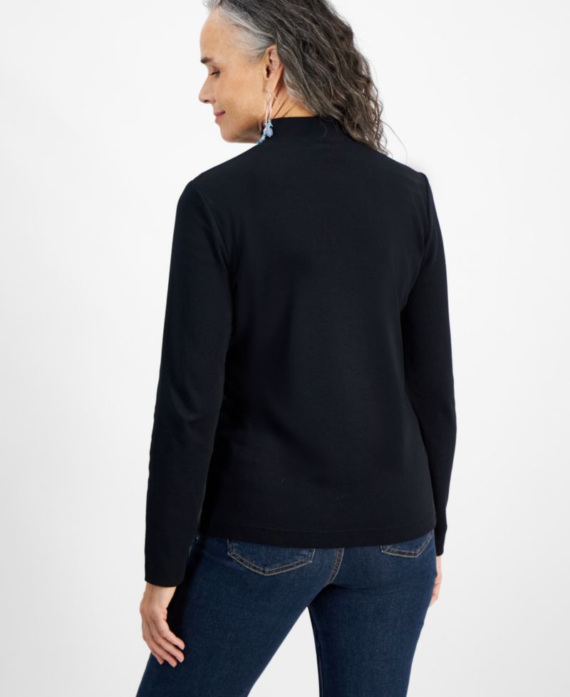 Petite Mock-Neck Cotton Long-Sleeve T-Shirt