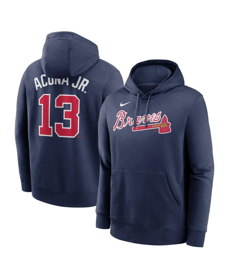 Men's Ronald Acu&ntilde;a Jr. Navy Atlanta Braves Player Name & Number Club Fleece Pullover Hoodie