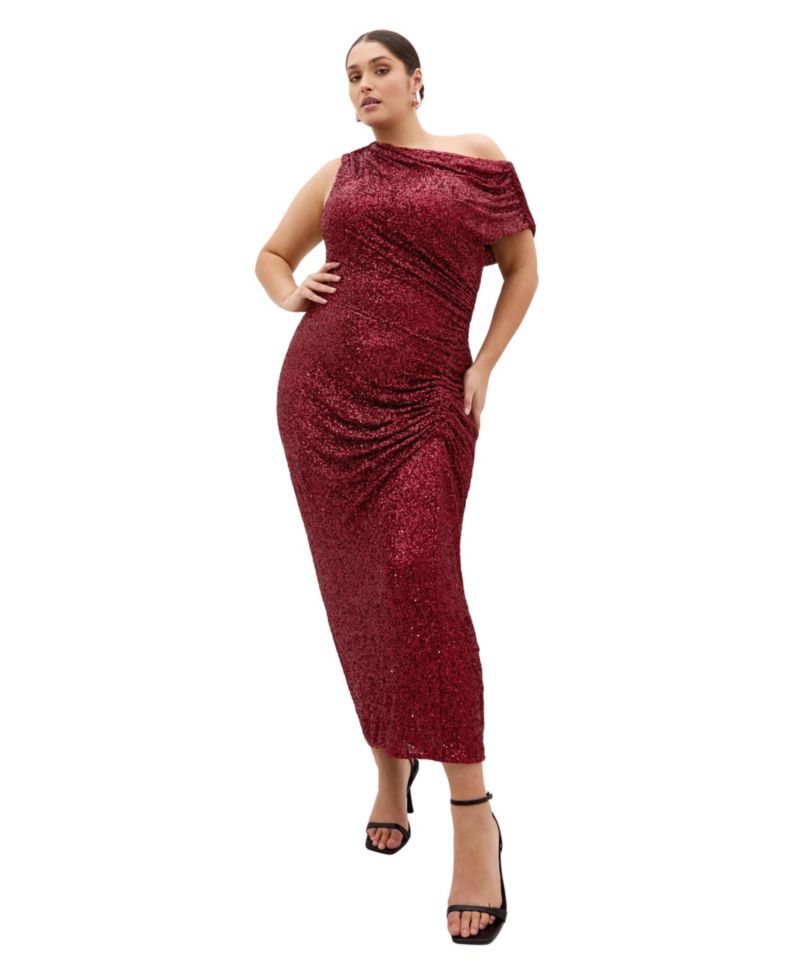 Women's Sequin Star Off Shoulder Maxi Dress