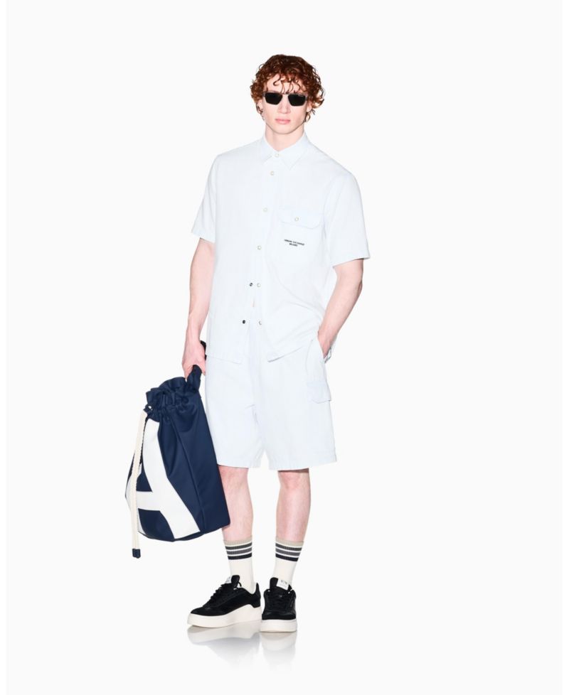 Men's Short Sleeve Denim Striped Shirt