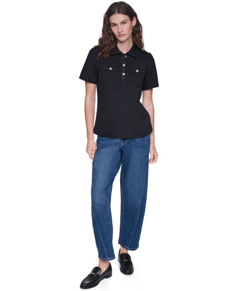 Women's Short-Sleeve Collared Knit Polo