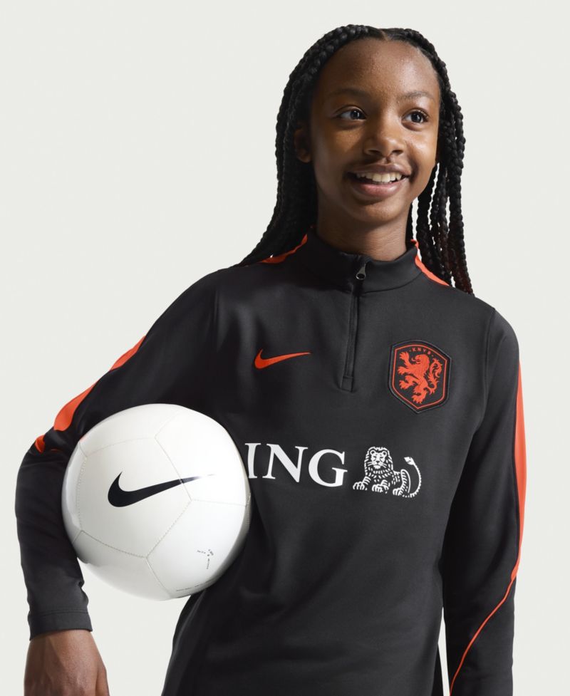 Big Boys and Girls Black Netherlands National Team 2026 Strike Dri-FIT Long Sleeve Quarter-Zip Drill Jerseys