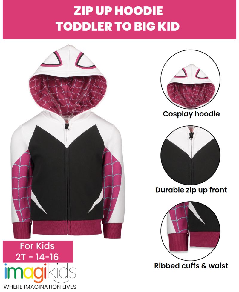 Toddler Girls Spider-Man Spider-Gwen Ghost Spider Fleece Zip Up Hoodie to