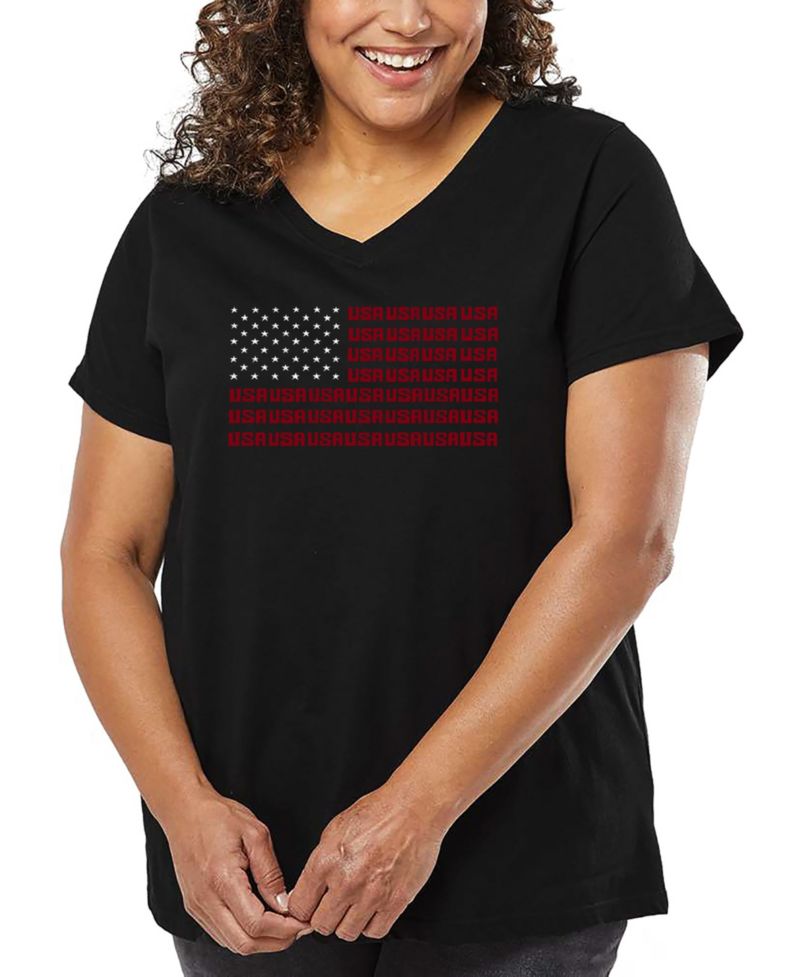 Plus Size USA Flag Word Art V-Neck T-Shirt